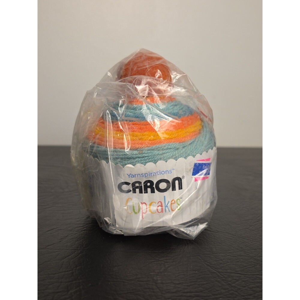 New Caron Chunky Cupcakes Yarn Cake with Pom Pom - Mango Tango - Discontinued